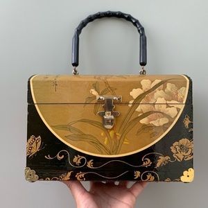 Vintage Lucite Wood Decoupage Box Purse